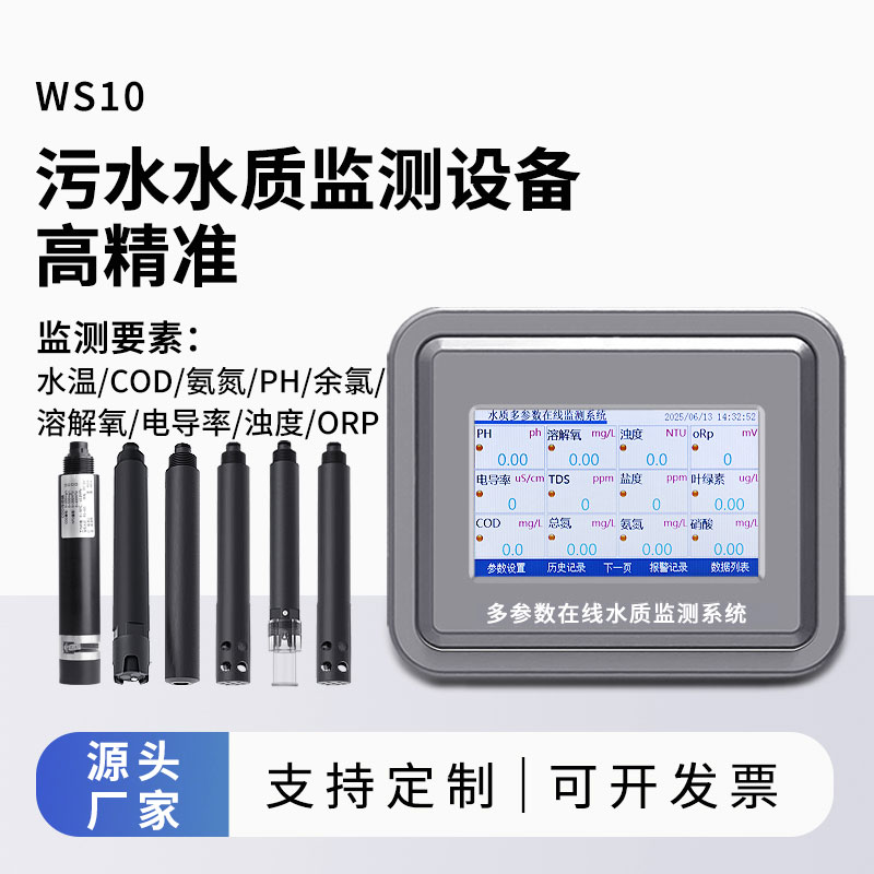 污水水質監(jiān)測參數(shù)（水溫、COD、氨氮、ph、余氯、溶解氧、電導率、濁度、orp）